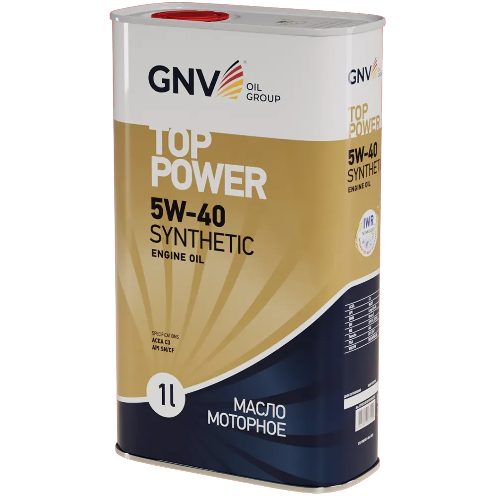 Моторное масло GNV Top Power 5W40 СИНТ SN/CF C3 1 л
